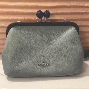 Coach Light Blue and Navy kiss lock bag with crossbody strap
